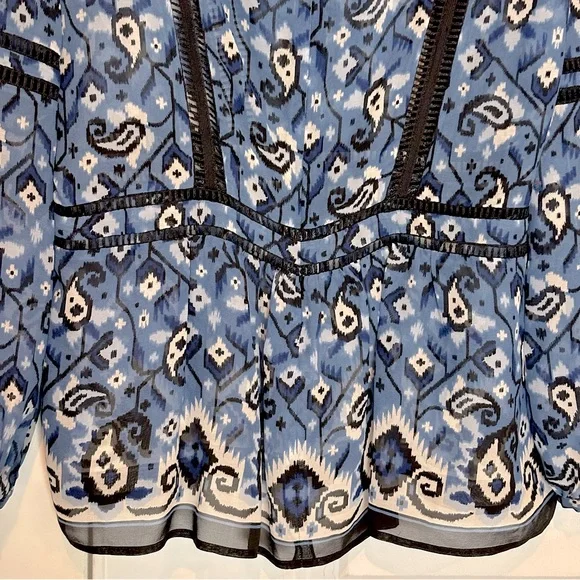 Veronica Beard Cabo Boho Paisley Silk Peplum Ladder Stitch Long Sleeve Blouse 12 - Picture 7 of 11